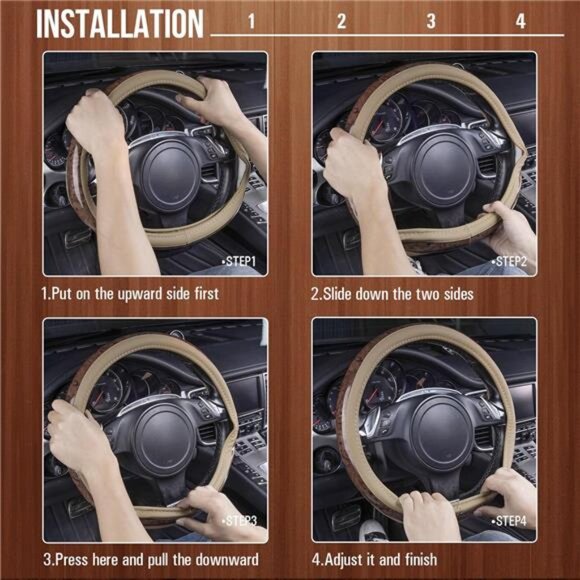 Wood Grain Microfiber Leather Steering Wheel Cover, Universal Fit - Picture 6 of 7